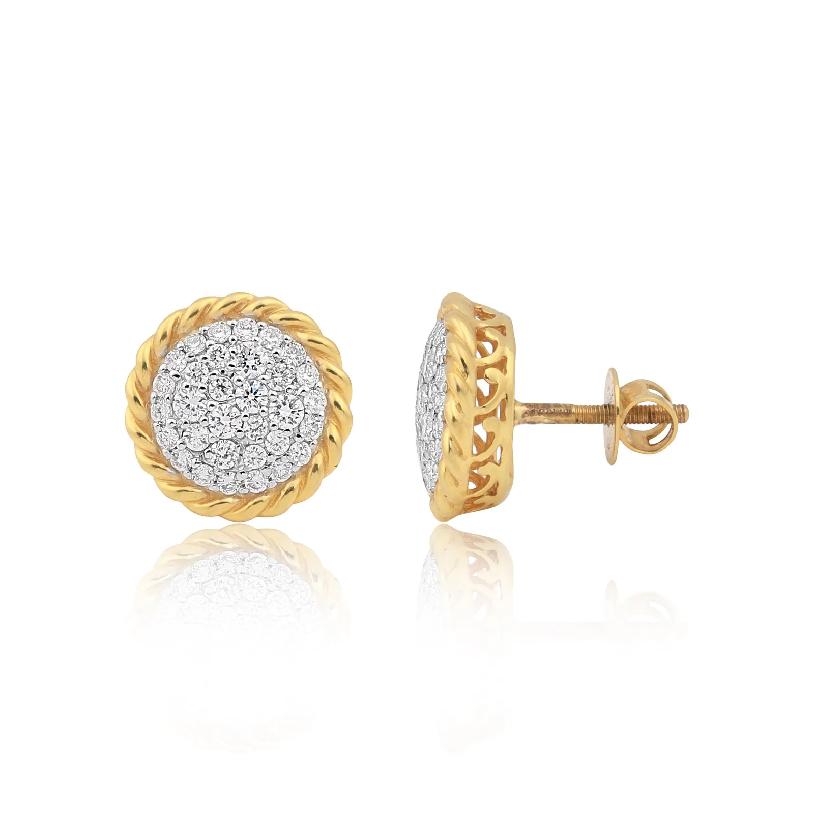 0.99 Ct Natural Diamond Stud Earrings G-H VS Round Brilliant 18K Gold Tops - view 4