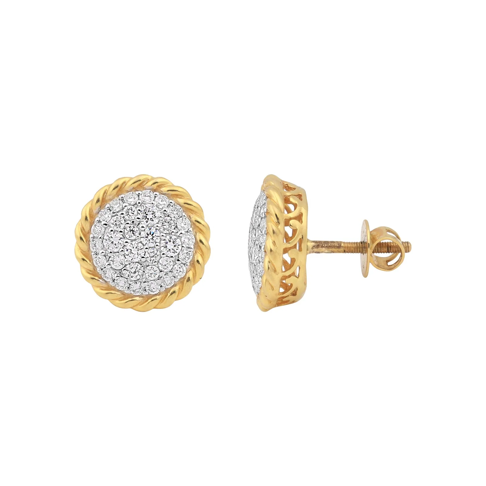 0.99 Ct Natural Diamond Stud Earrings G-H VS Round Brilliant 18K Gold Tops - view 2