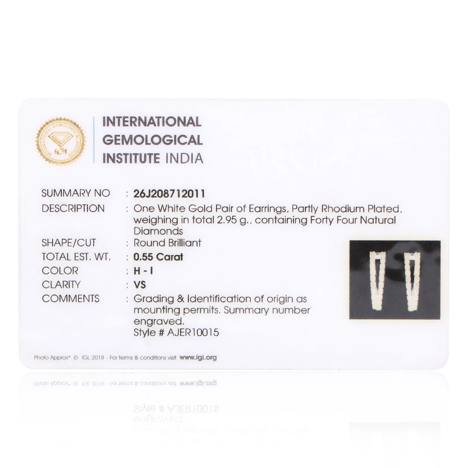 0.55 Ct Round Natural Diamond Stud Earrings IGI Certified H-I VS 18K Gold Jewelry - view 6