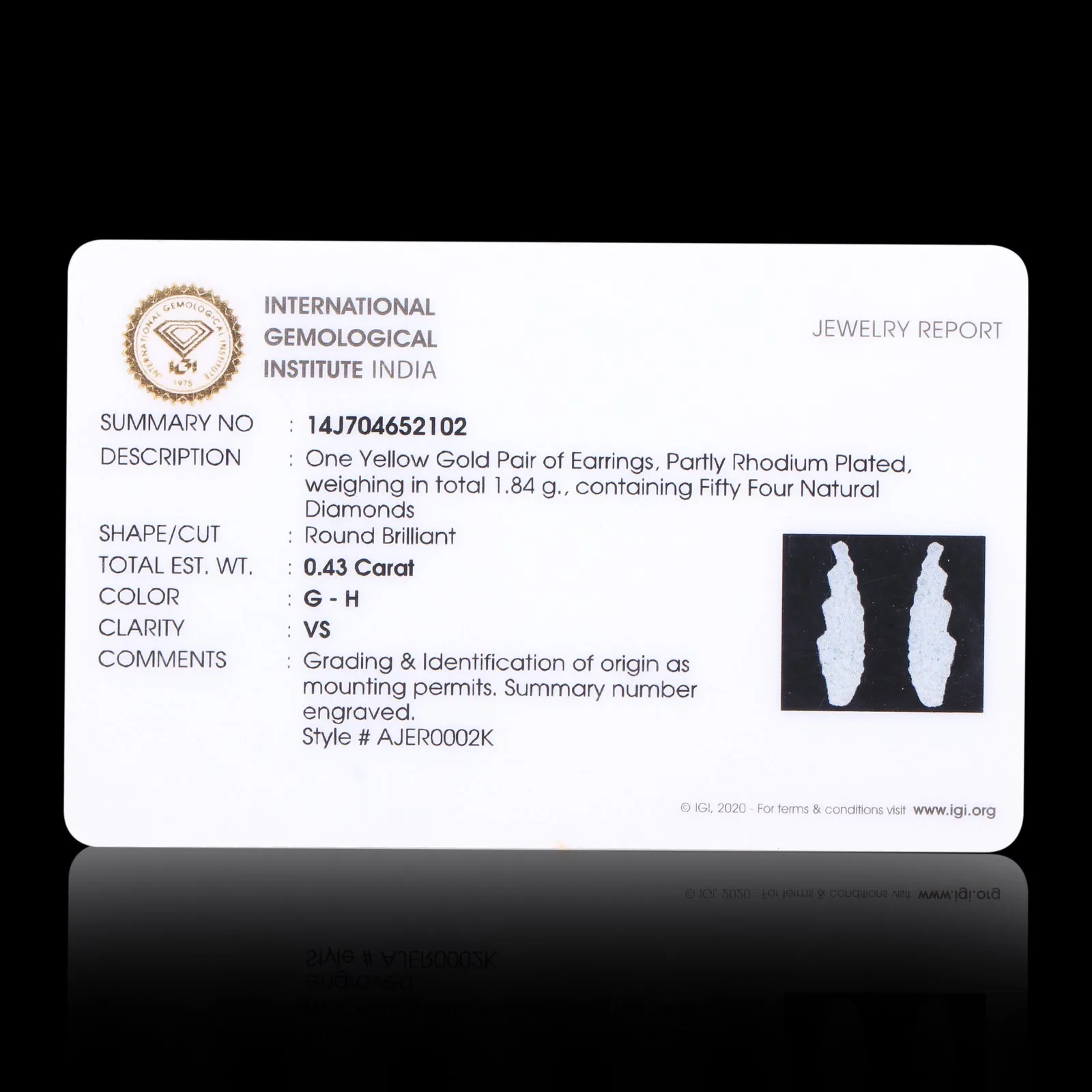 0.43 Ct Brilliant Cut Natural Diamond Stud Earrings IGI Certified G-H VS 18K Gold - view 5