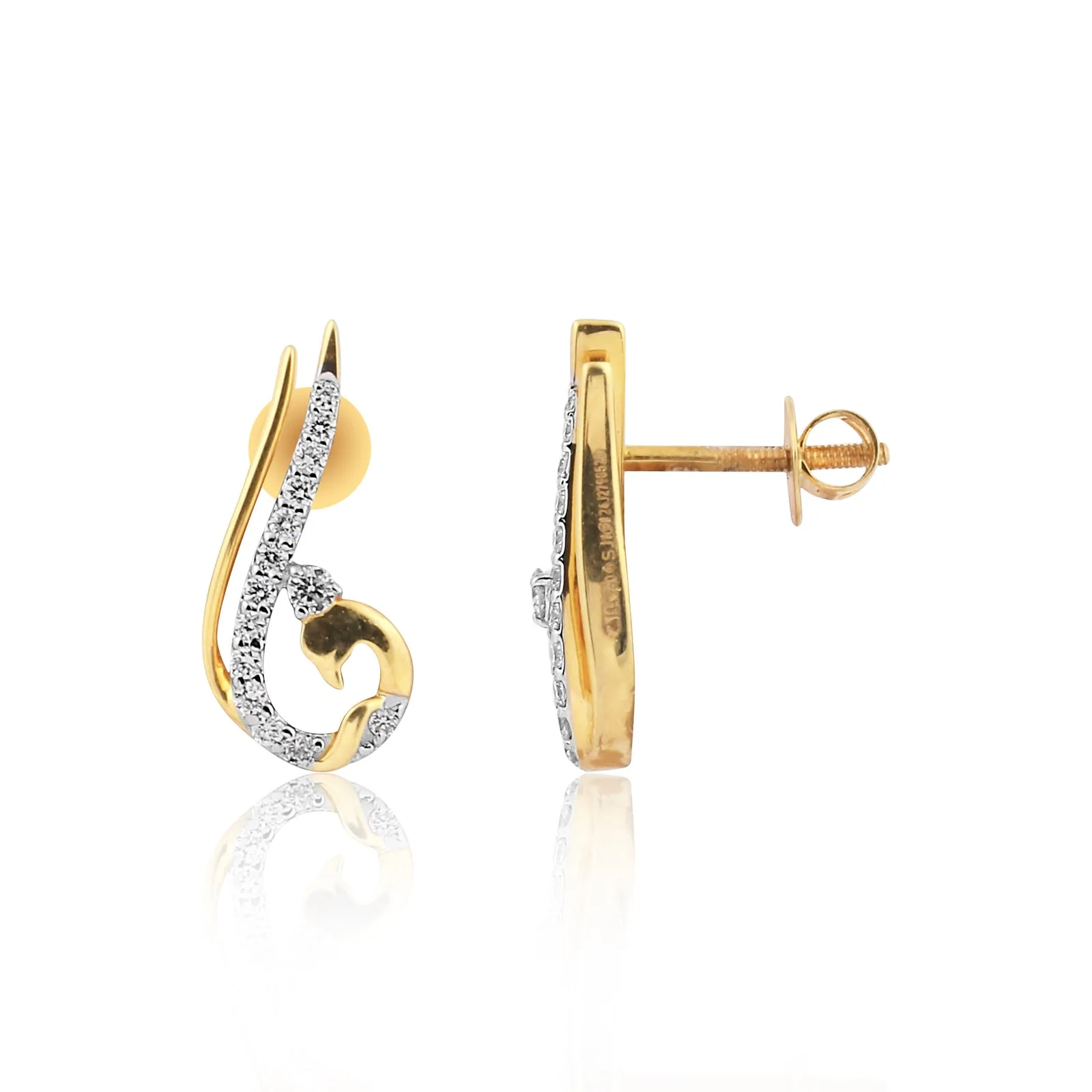 0.47 Ct Natural Diamond Stud Earrings IGI Certified G-H VS Round 18K Gold Tops - view 2