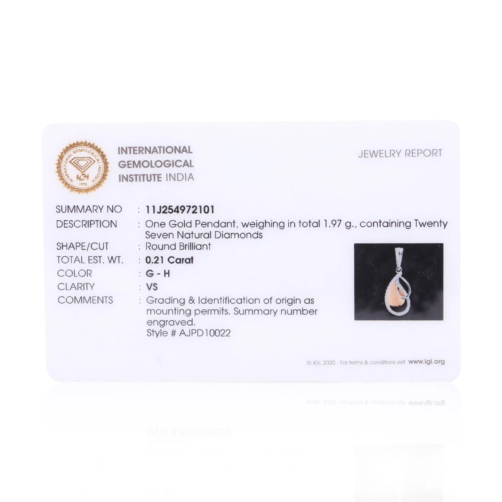 Anniversary Gift Pendant 0.21 Ct IGI Certified Natural Diamond in 18K Gold Vermeil - view 3