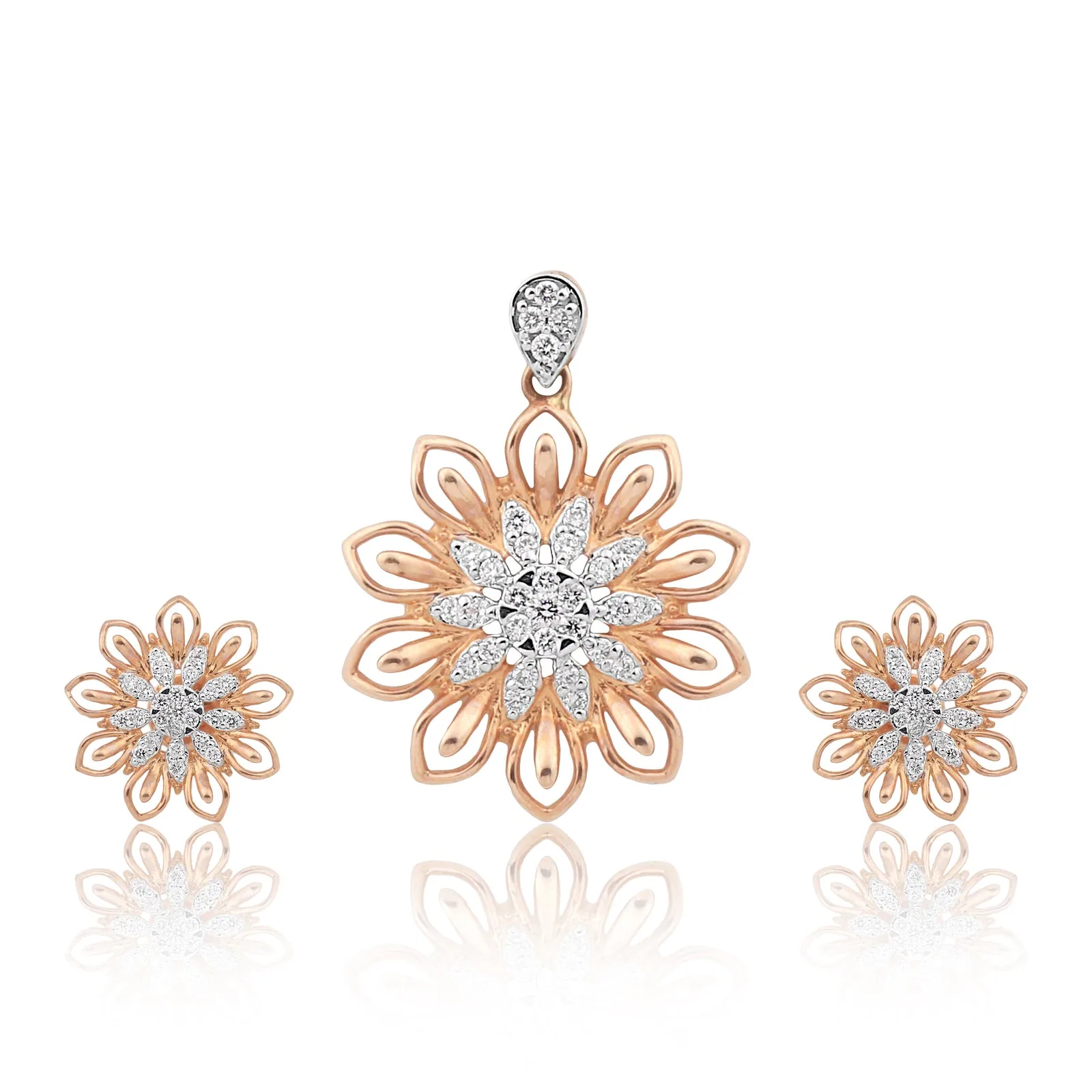 IGI Certified Diamond Pendant Necklace Set 0.71 CT 18K Gold Vermeil Natural Diamonds