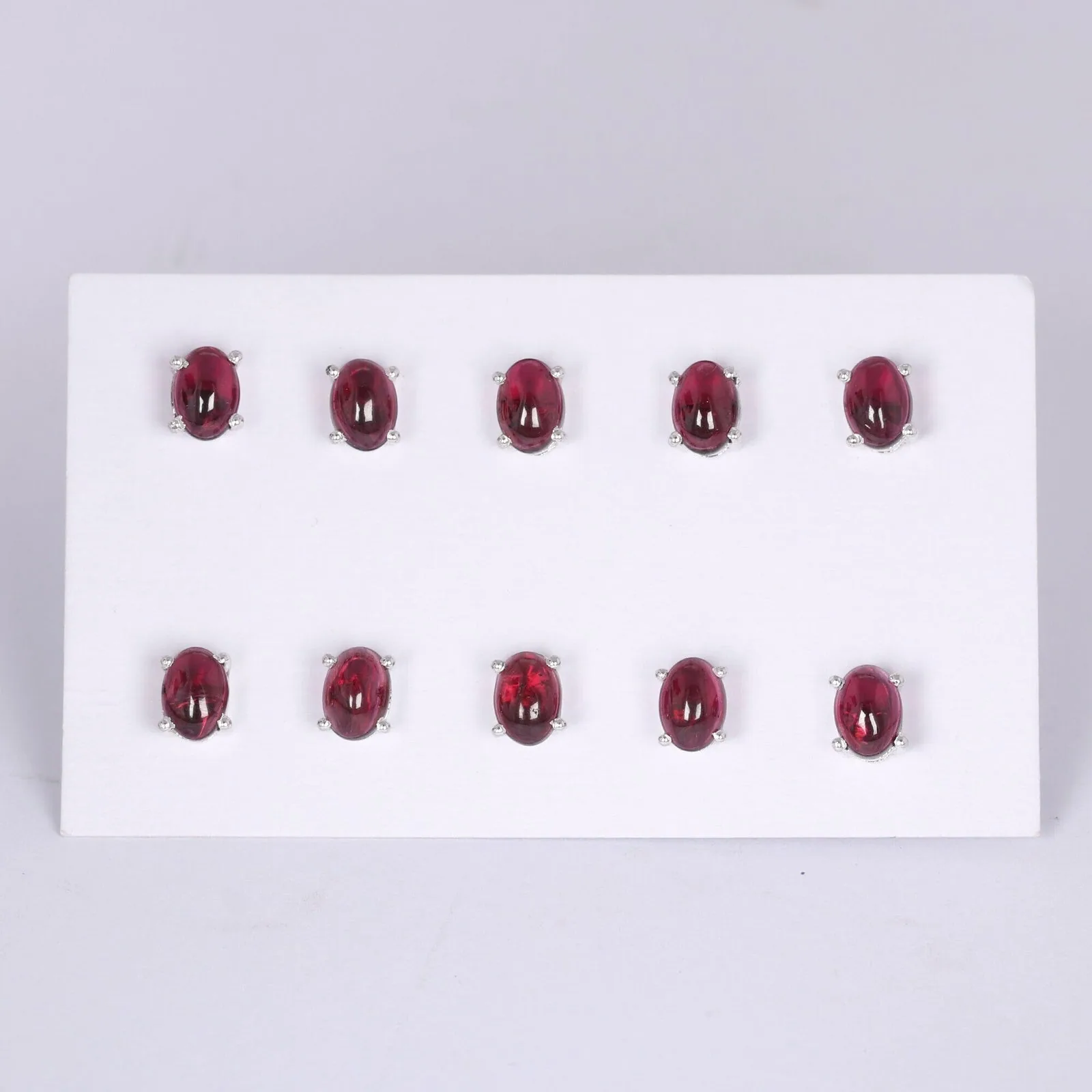 Natural Garnet Stud Earrings 5 Pairs Set | 925 Sterling Silver | Gift for Women - view 5