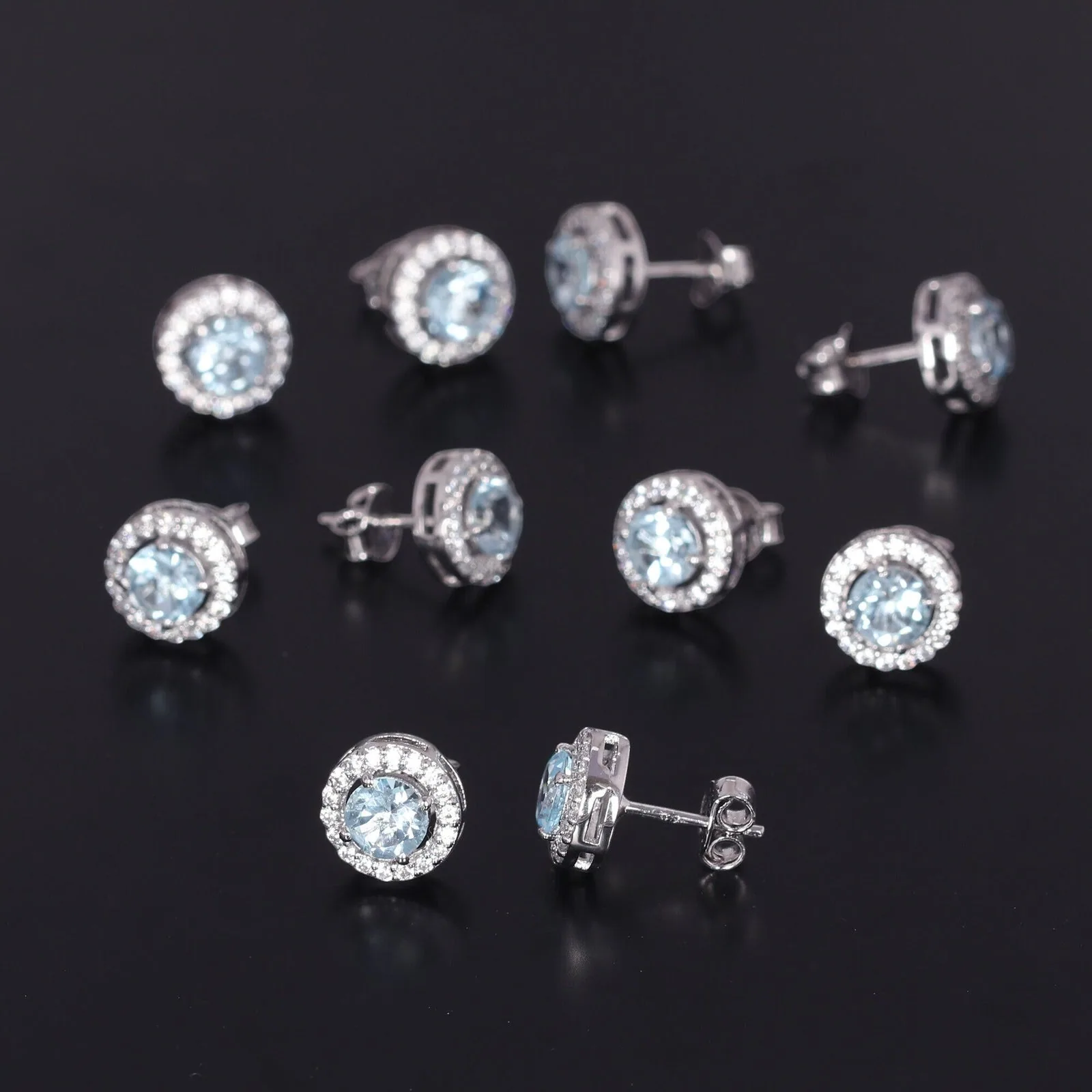 Natural Aqua Sky Aquamarine Earrings Set 5 Pairs | Wholesale Lot | 925 Sterling Silver - view 7