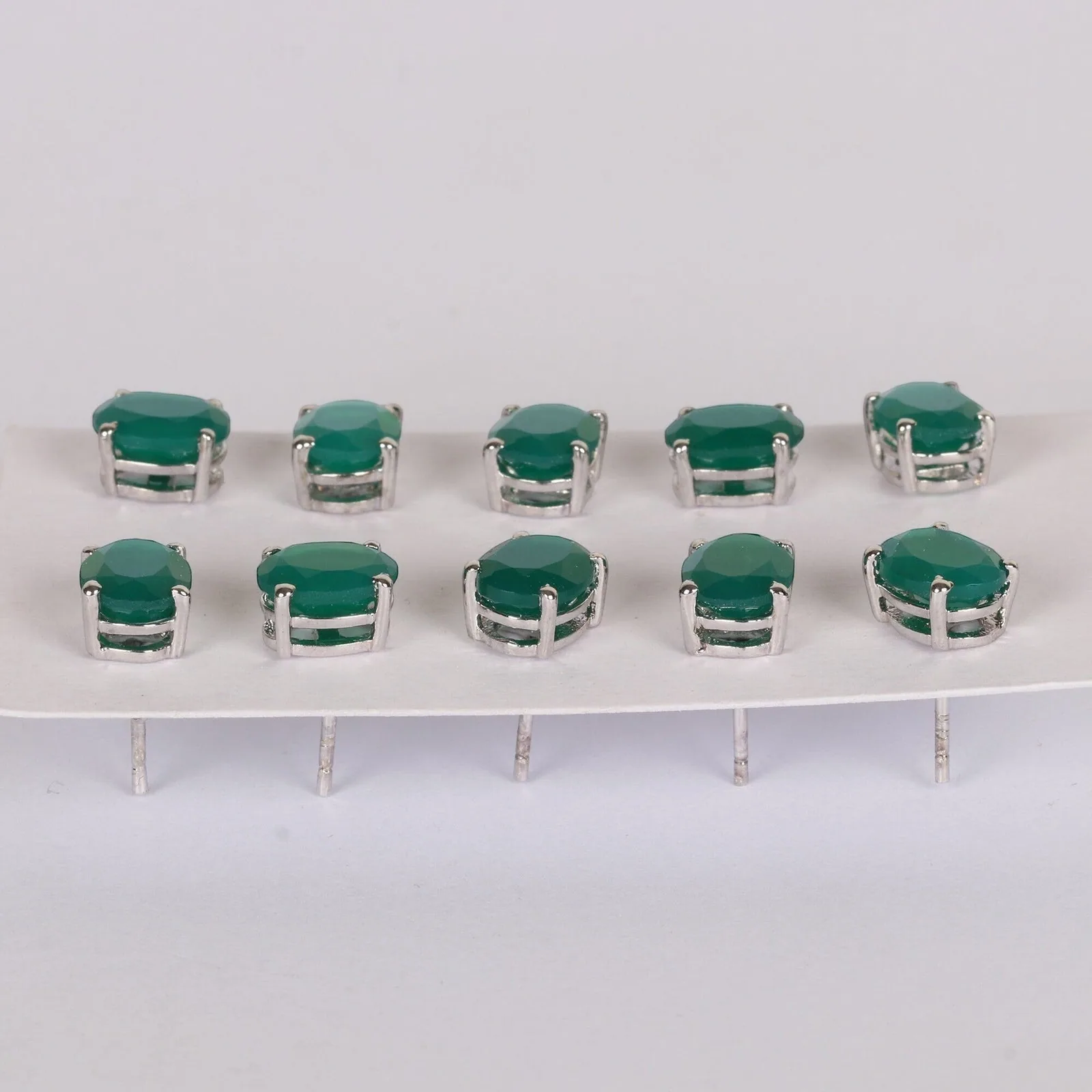 Natural Green Emerald Earrings Set — Lot of 5 Pairs, 925 Sterling Silver - view 3