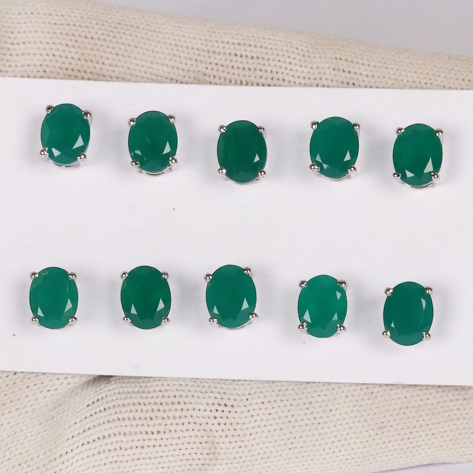 Natural Green Emerald Earrings Set — Lot of 5 Pairs, 925 Sterling Silver - view 5