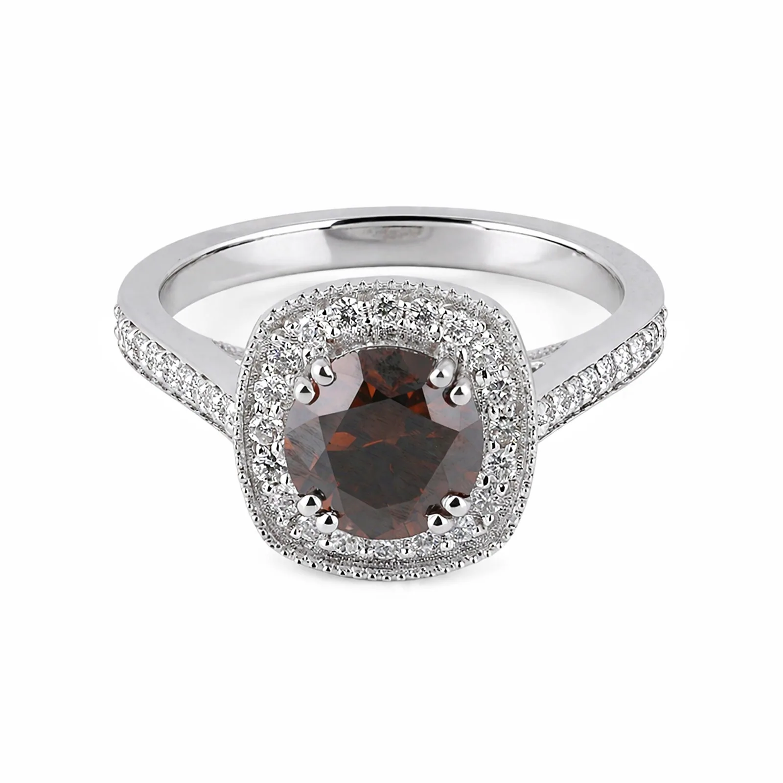 1.2 Ct Round Cut Fancy Brown Moissanite Ring — VS1 Clarity, 18k Gold Vermeil