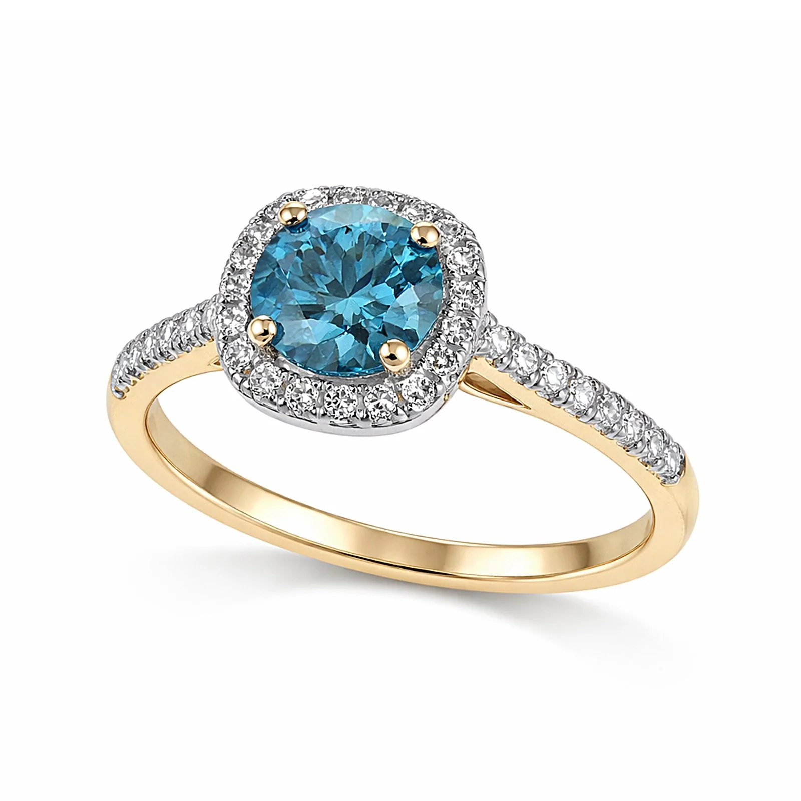 1.5 Ct Round Cut Fancy Vivid Blue Moissanite Ring — VS1 Clarity, 18k Gold Vermeil