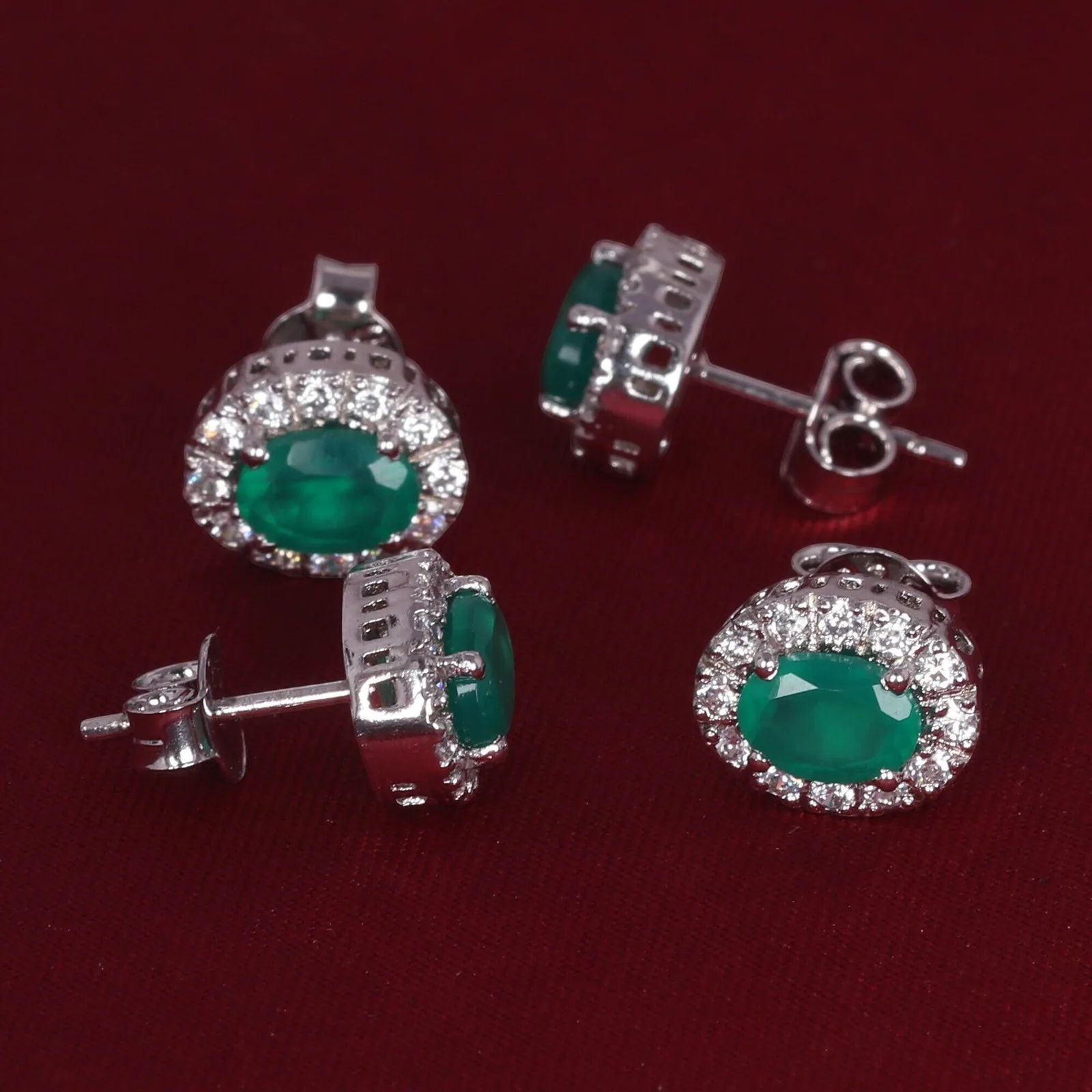 Natural White Green Emerald Earrings Set — Lot of 5 Pairs, 925 Sterling Silver - view 7