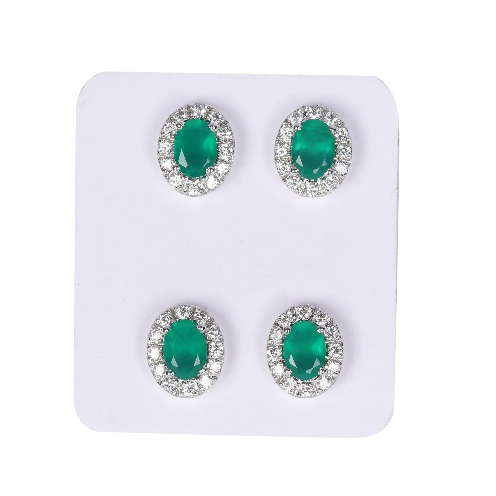 Natural White Green Emerald Earrings Set — Lot of 5 Pairs, 925 Sterling Silver - view 8
