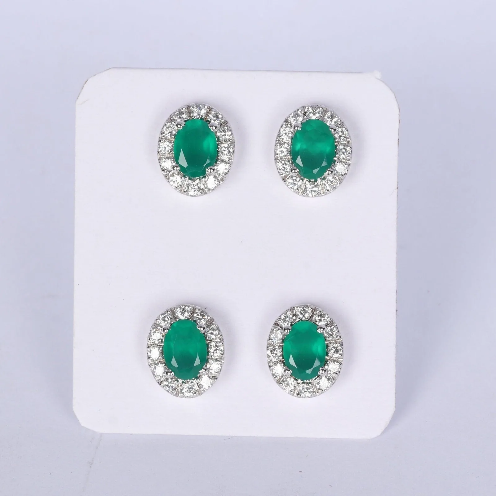 Natural White Green Emerald Earrings Set — Lot of 5 Pairs, 925 Sterling Silver - view 4
