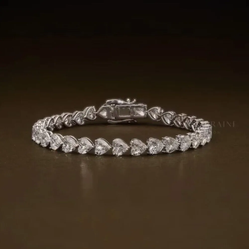 14K White Gold Heart-Cut Lab-Grown Diamond Tennis Bracelet Mother’s Special Gift - view 4
