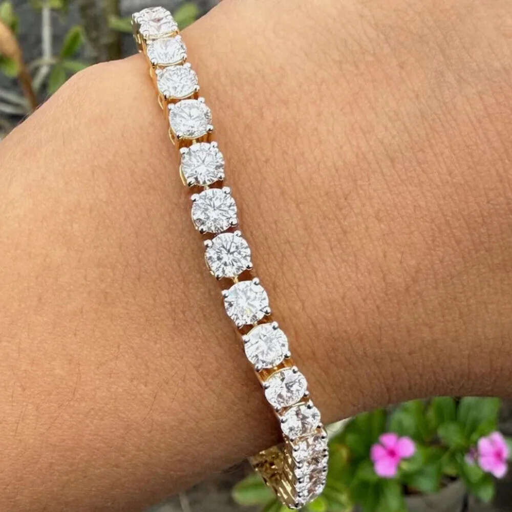 Solid 14k Yellow Gold 6CT Round Cut IGI Natural Diamond Tennis Bracelet - view 2
