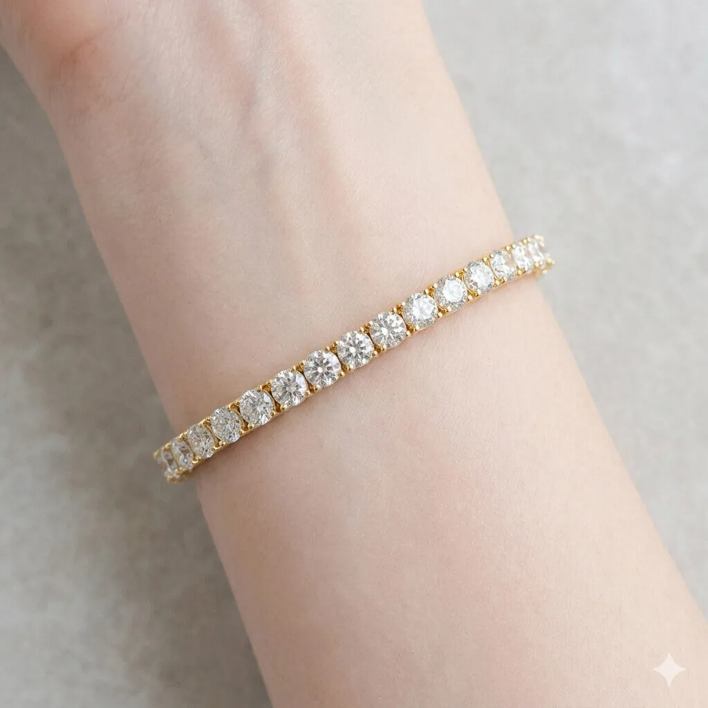 9.30Ct Round Cut Sparkling Natural Diamond Tennis Bracelet 14k Gold Certified - view 3