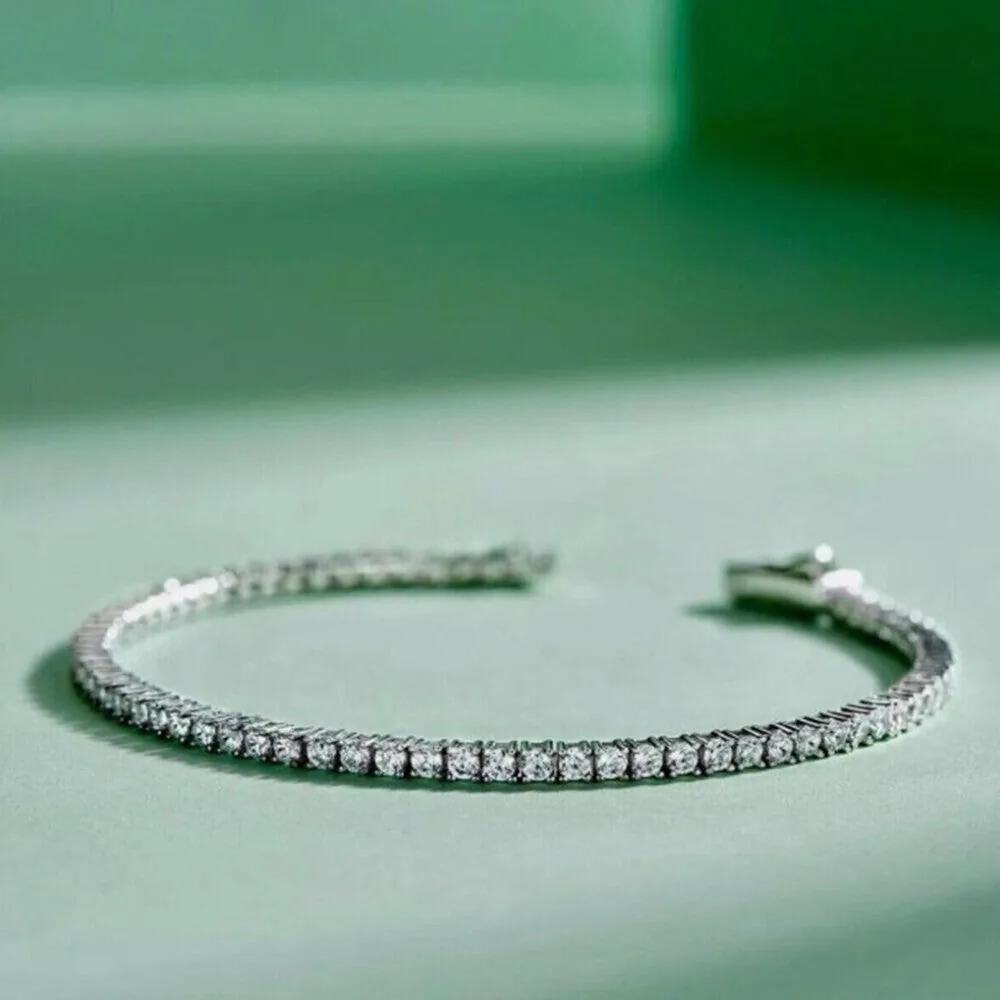 3.50Ct Round EF/VVS Certified Lab-Grown Diamond Tennis Bracelet 18k Solid Gold - view 3