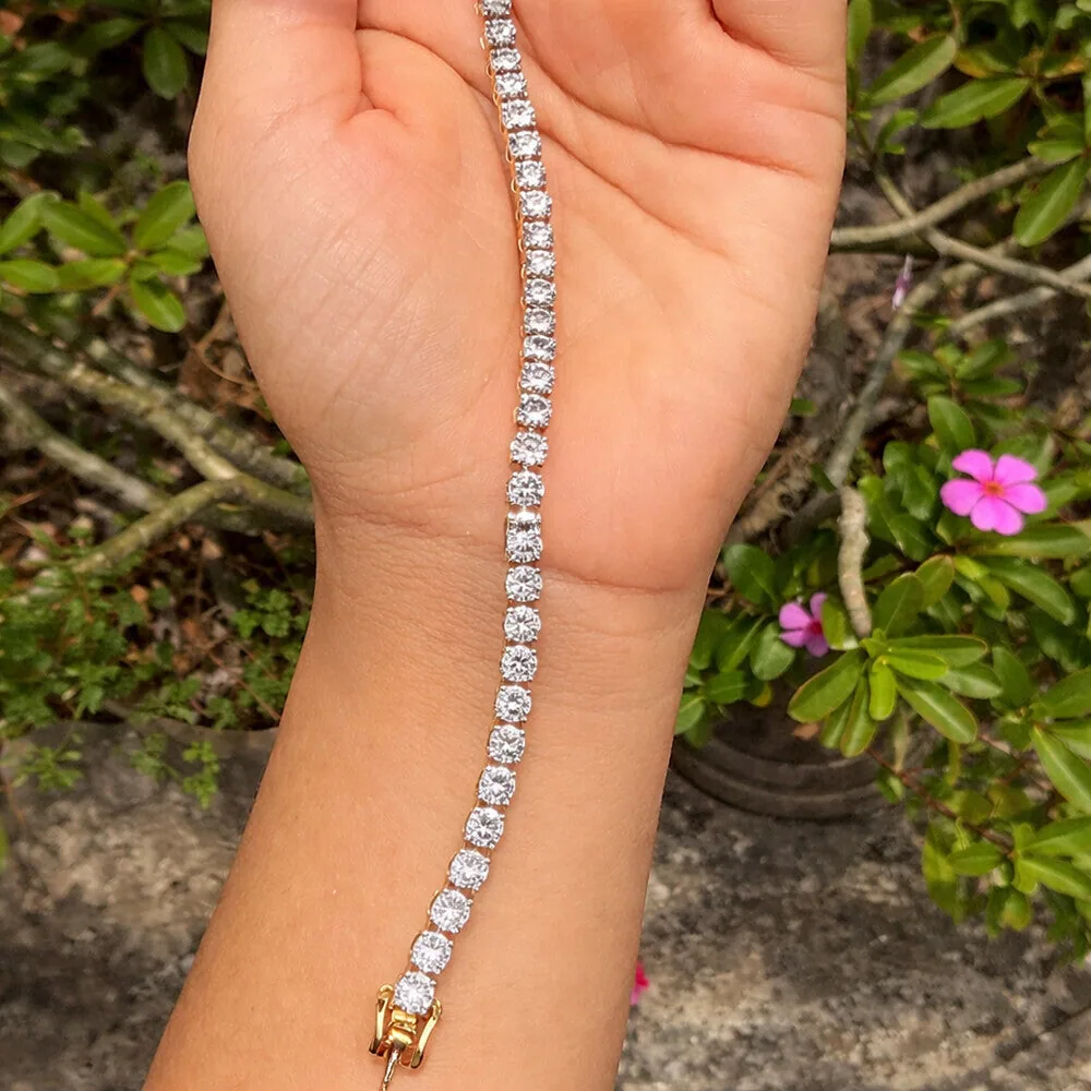 Solid 14k Yellow Gold 6CT Round Cut IGI Natural Diamond Tennis Bracelet - view 4