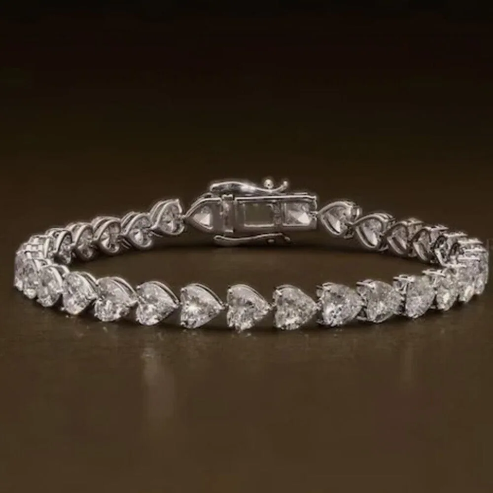 14K White Gold Heart-Cut Lab-Grown Diamond Tennis Bracelet Mother’s Special Gift - view 2