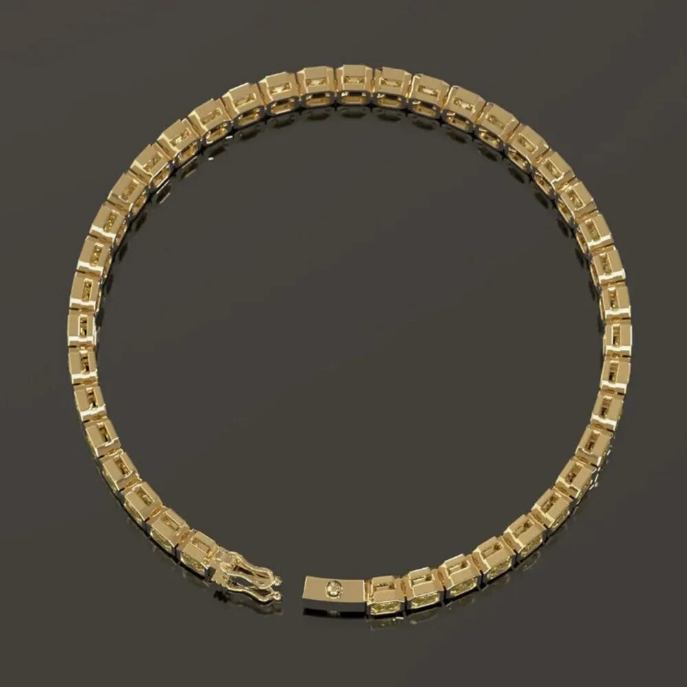 Bezel Set Emerald Fancy Vivid Yellow Lab-Grown Diamond Tennis Bracelet 14k Gold - view 3