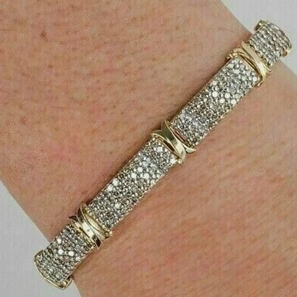 Round Cut Genuine Lab-Grown Diamond 9CT Statement Men’s Bracelet 14k Yellow Gold - view 2