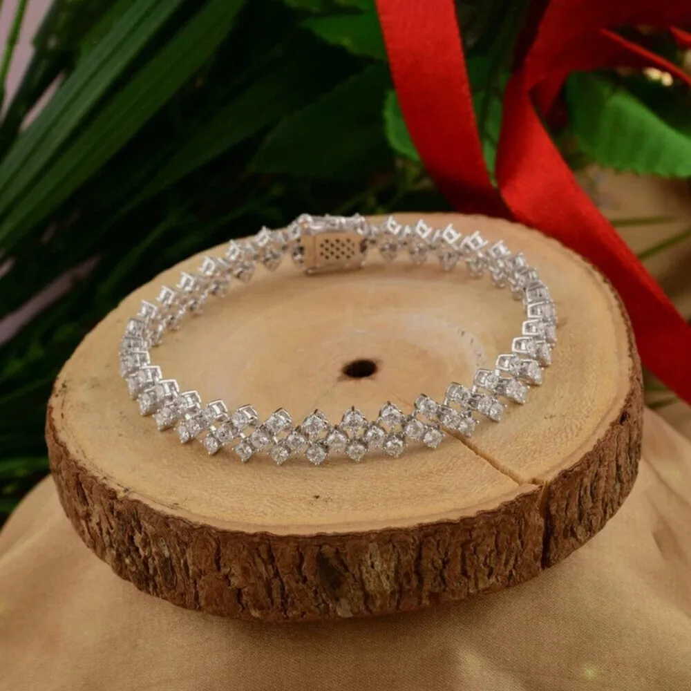 Solid 14K White Gold Round-Cut Certified Natural Diamond Tennis Bracelet Gift - view 4