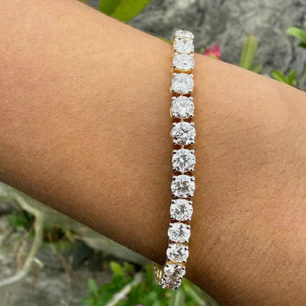 Solid 14k Yellow Gold 6CT Round Cut IGI Natural Diamond Tennis Bracelet - view 3