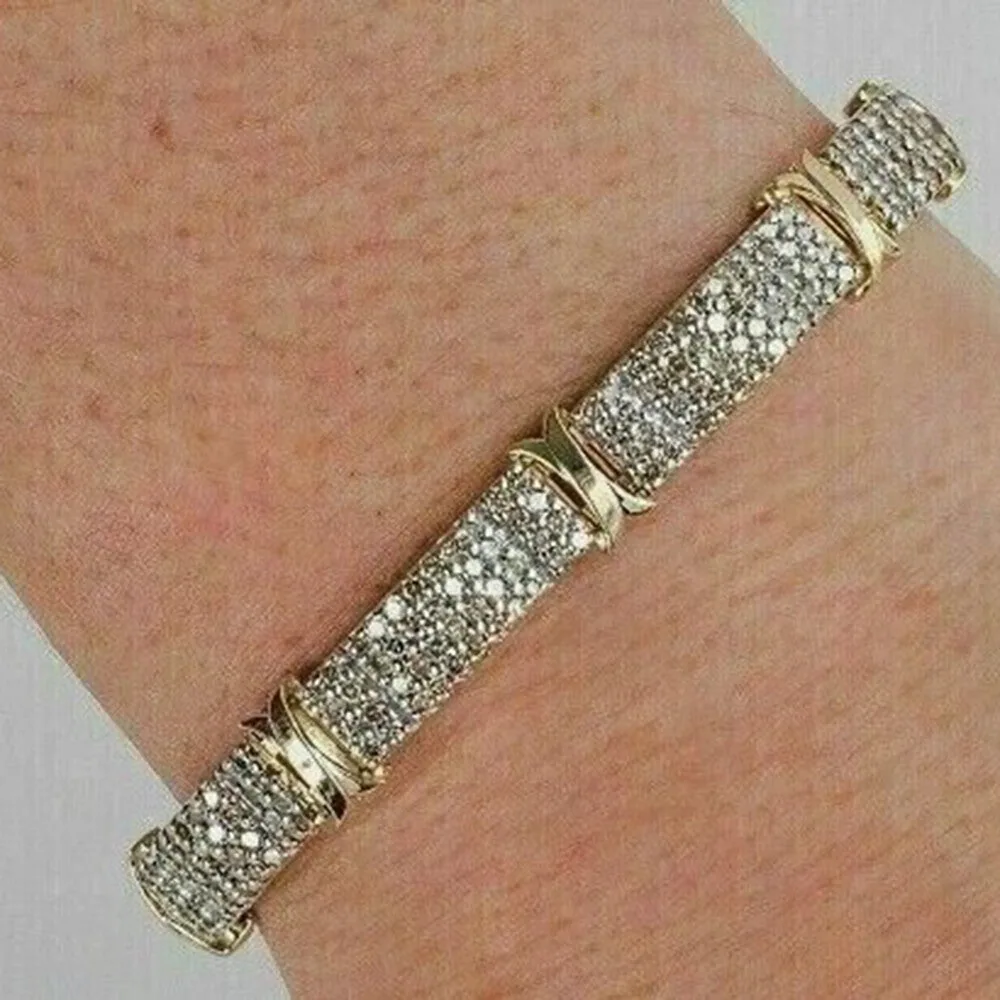 Round Cut Genuine Lab-Grown Diamond 9CT Statement Men’s Bracelet 14k Yellow Gold - view 4
