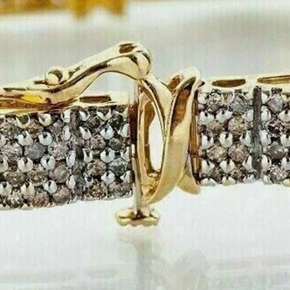 Round Cut Genuine Lab-Grown Diamond 9CT Statement Men’s Bracelet 14k Yellow Gold - view 3