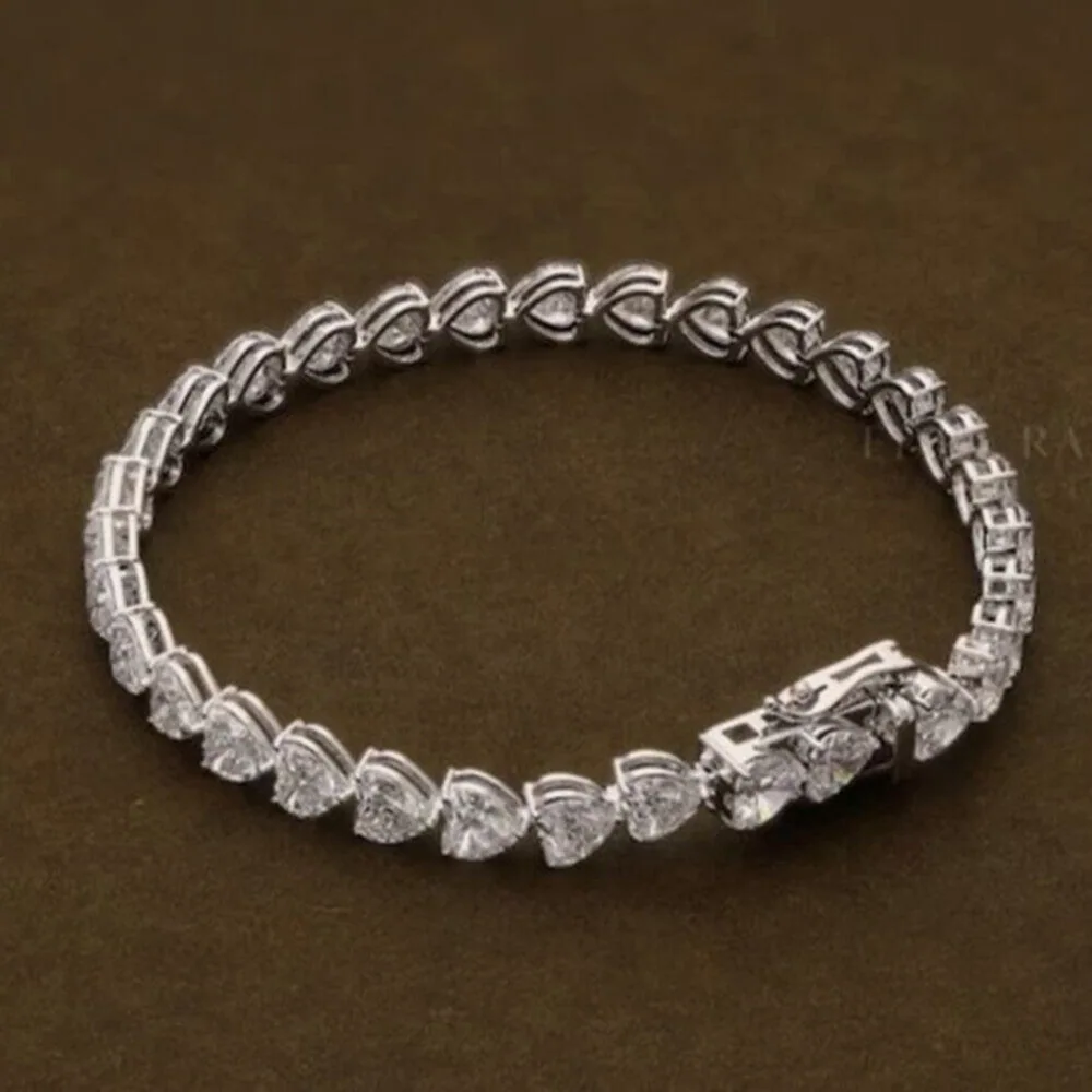 14K White Gold Heart-Cut Lab-Grown Diamond Tennis Bracelet Mother’s Special Gift - view 3