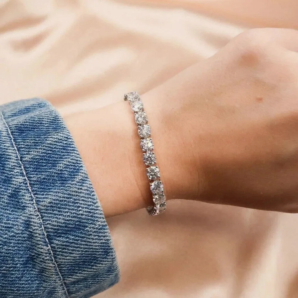 9.50Ct Round Certified Natural Diamond Tennis Bracelet 14k White Gold - view 2