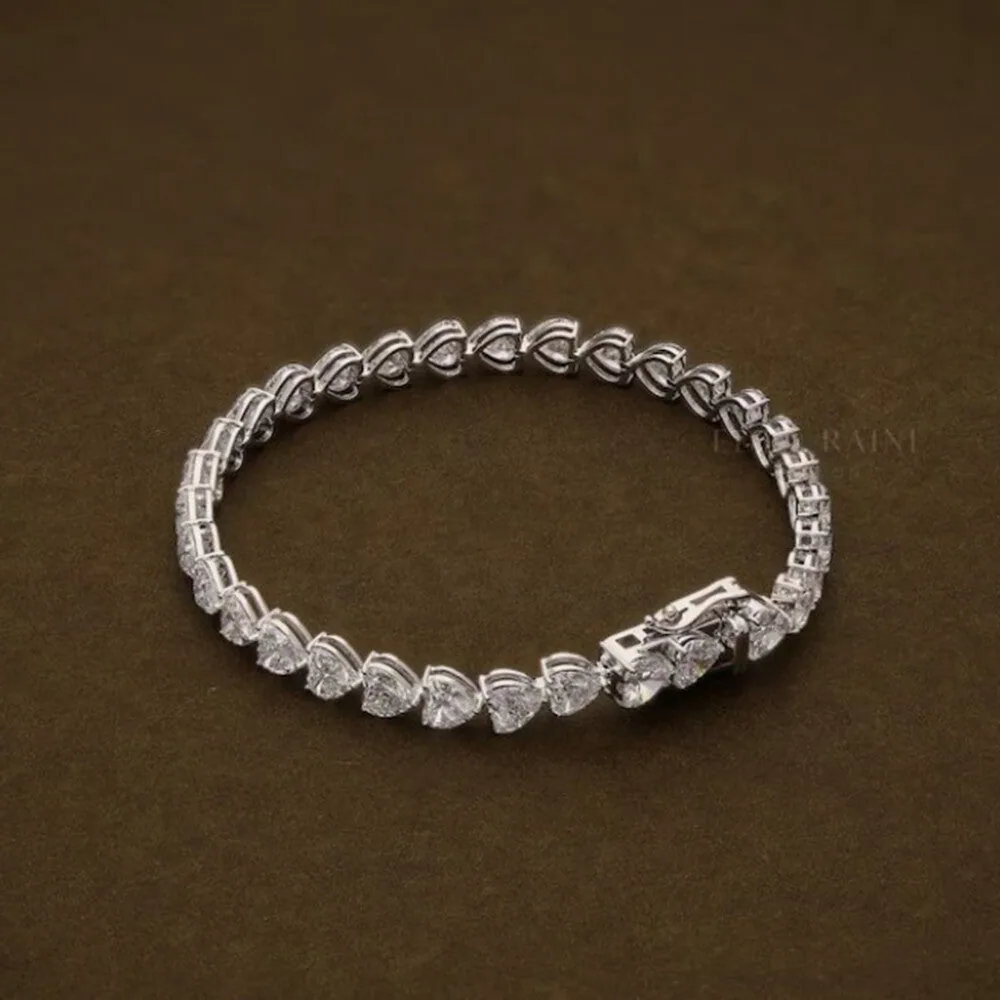 14K White Gold Heart-Cut Lab-Grown Diamond Tennis Bracelet Mother’s Special Gift - view 5