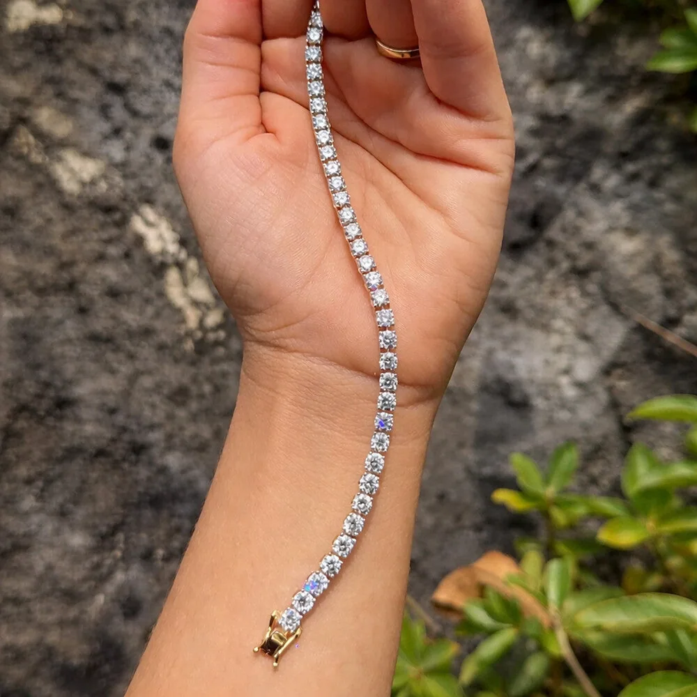 Solid 14k Yellow Gold 6CT Round Cut IGI Natural Diamond Tennis Bracelet - view 5