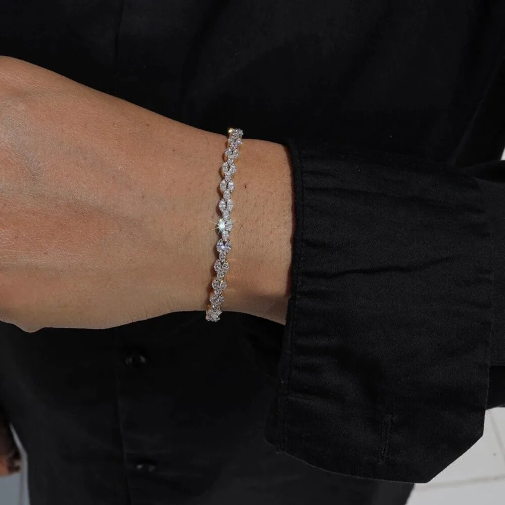 14K Yellow Gold Lab Grown Diamond Charm Tennis Bracelet Marquise Cut Minimalist - view 5