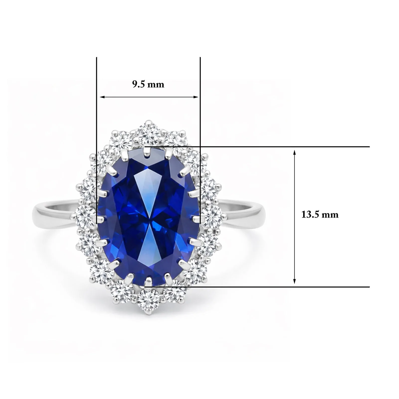 5 Ct Lab-Created Blue Sapphire Oval Cut Ring — 925 Sterling Silver, White Gold Finish - view 7