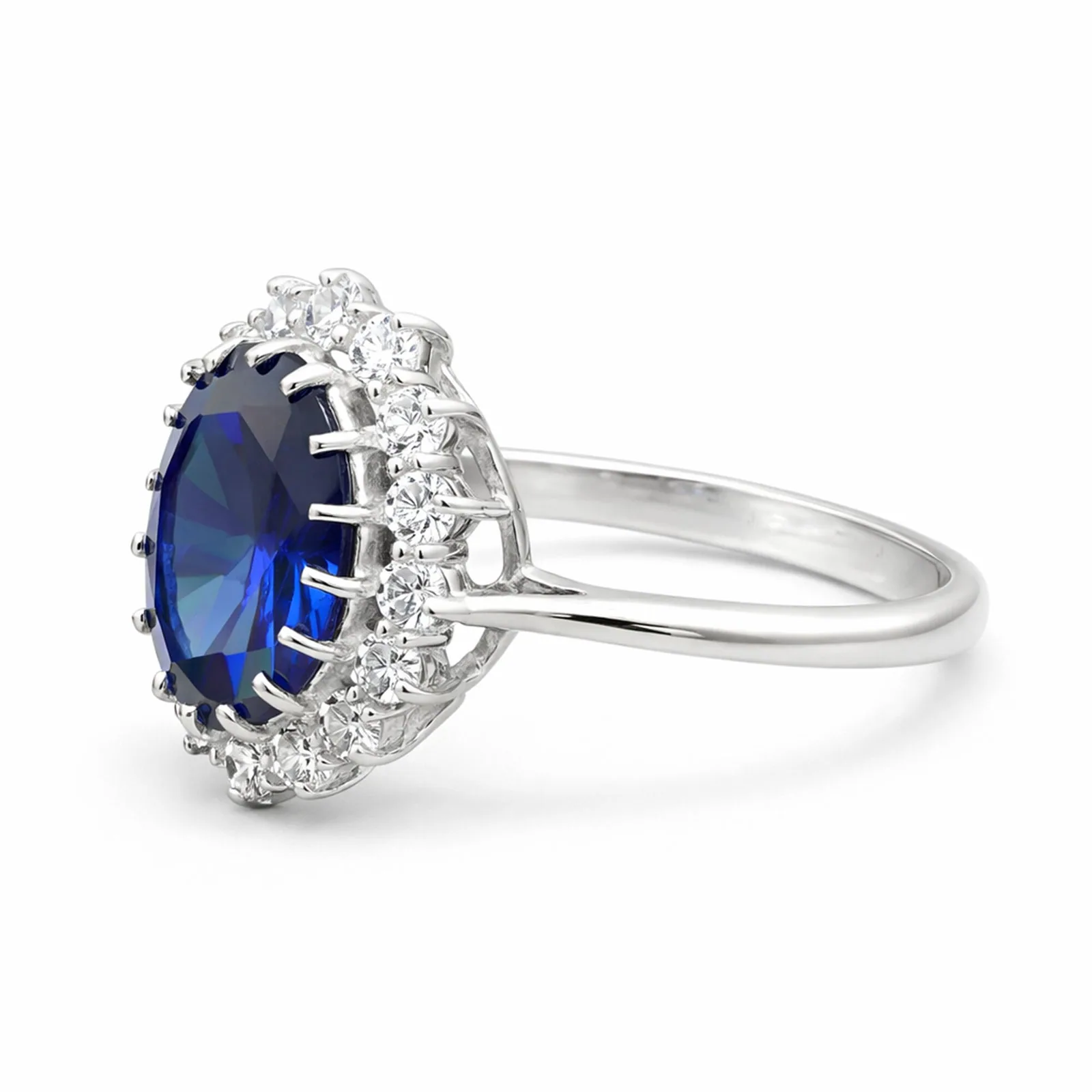 5 Ct Lab-Created Blue Sapphire Oval Cut Ring — 925 Sterling Silver, White Gold Finish - view 2