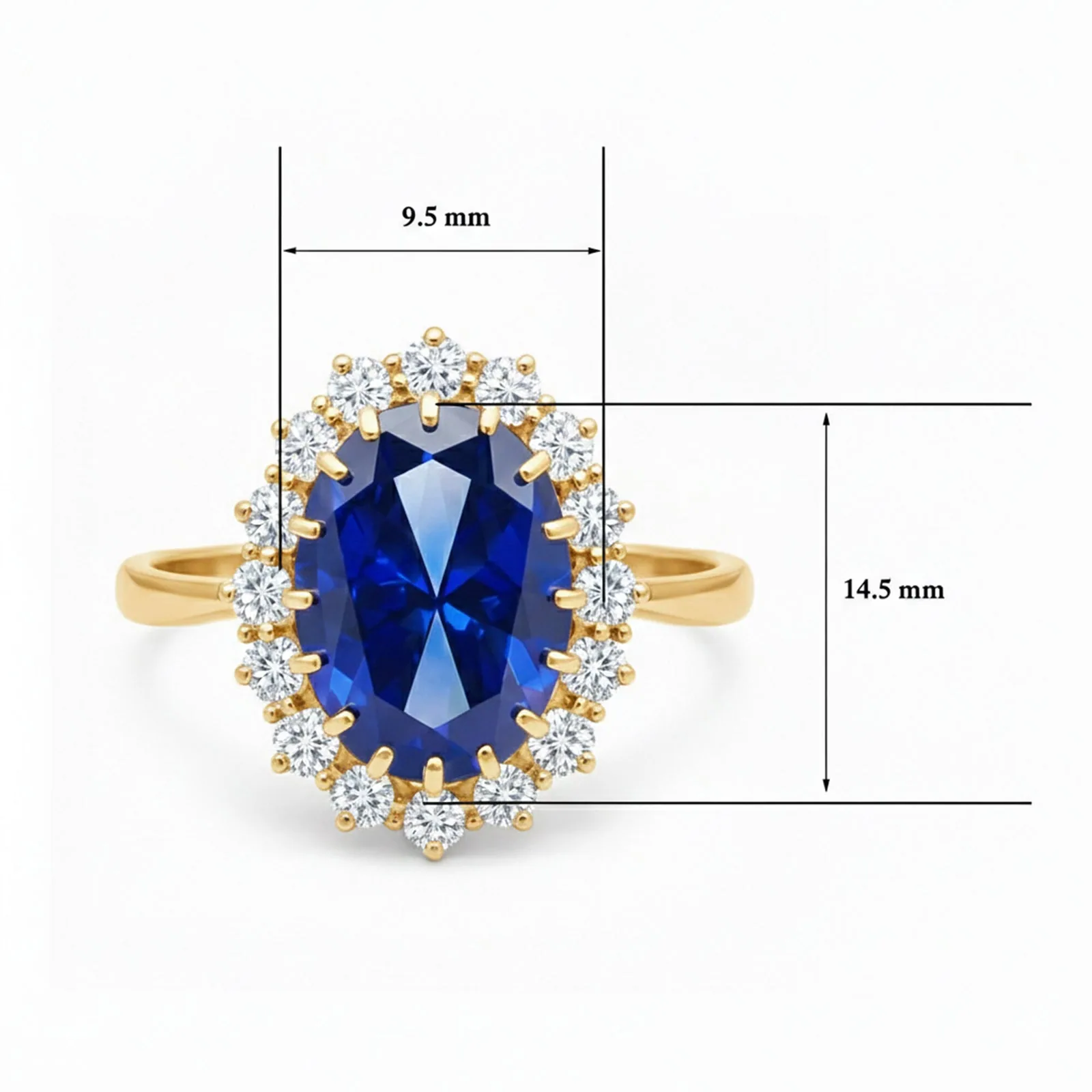 5 Ct Natural Blue Sapphire Oval Cut Ring — 925 Sterling Silver, Yellow Gold Finish - view 7