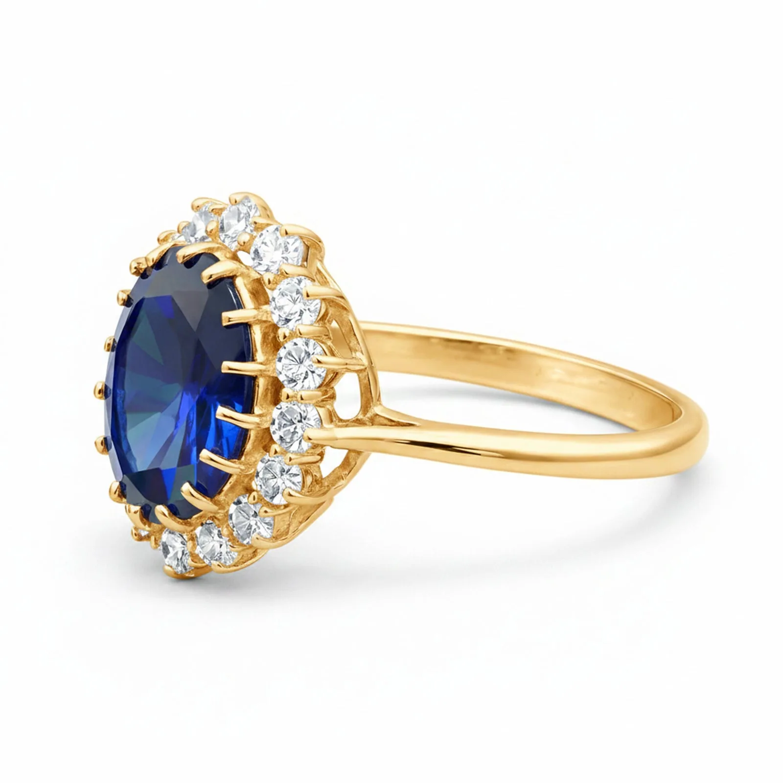 5 Ct Natural Blue Sapphire Oval Cut Ring — 925 Sterling Silver, Yellow Gold Finish - view 2