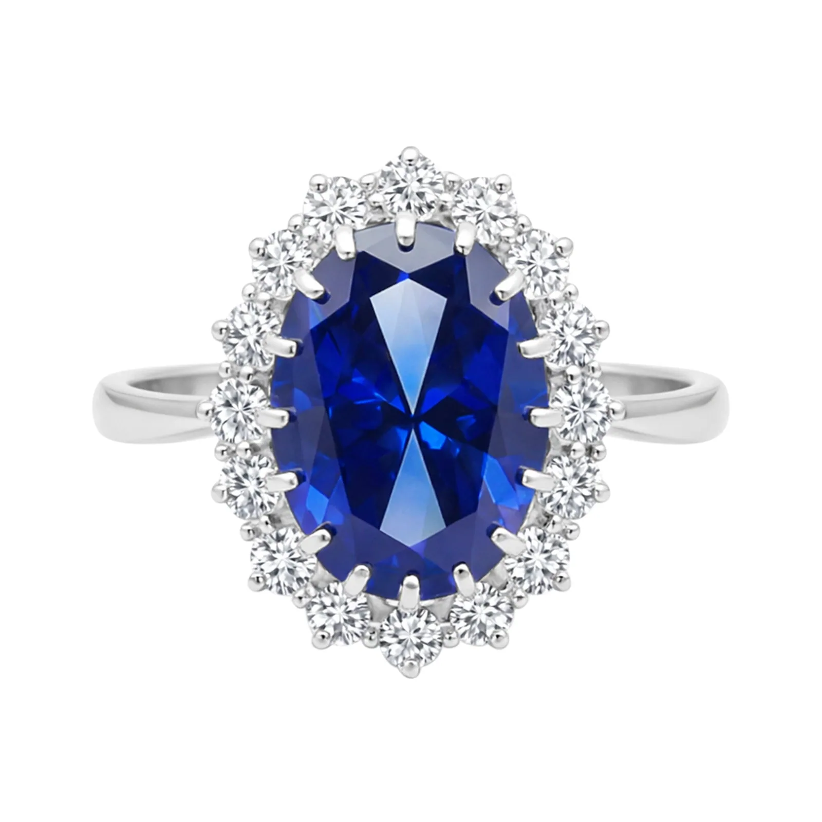 5 Ct Lab-Created Blue Sapphire Oval Cut Ring — 925 Sterling Silver, White Gold Finish