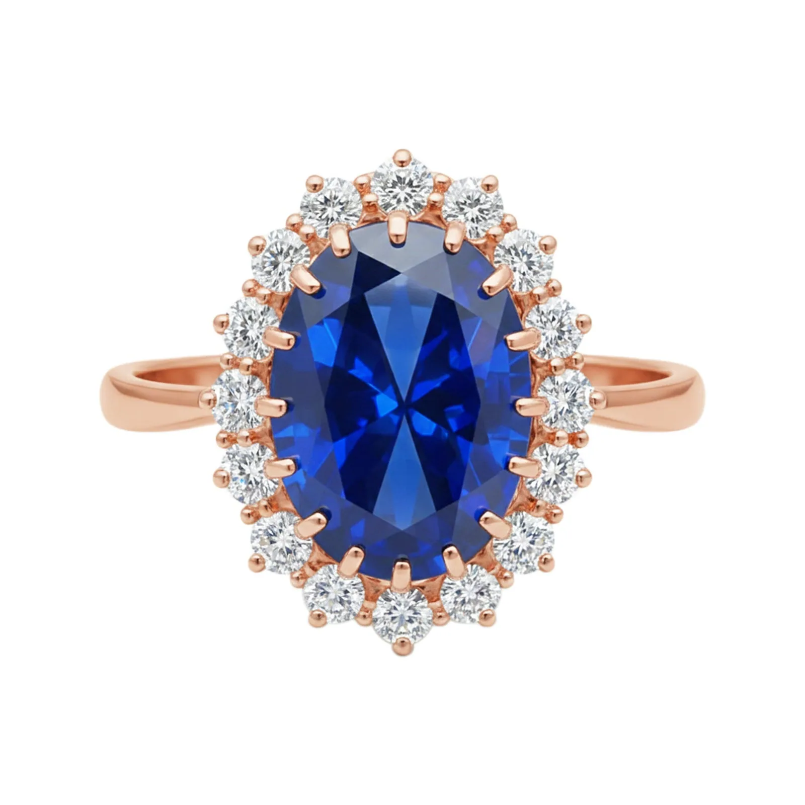 5 Ct Lab-Created Blue Sapphire Oval Cut Ring — 925 Sterling Silver, Rose Gold Finish