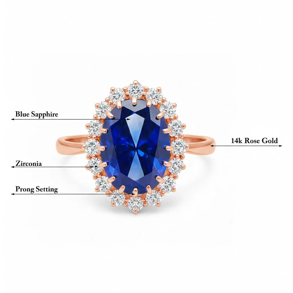 5 Ct Lab-Created Blue Sapphire Oval Cut Ring — 925 Sterling Silver, Rose Gold Finish - view 6