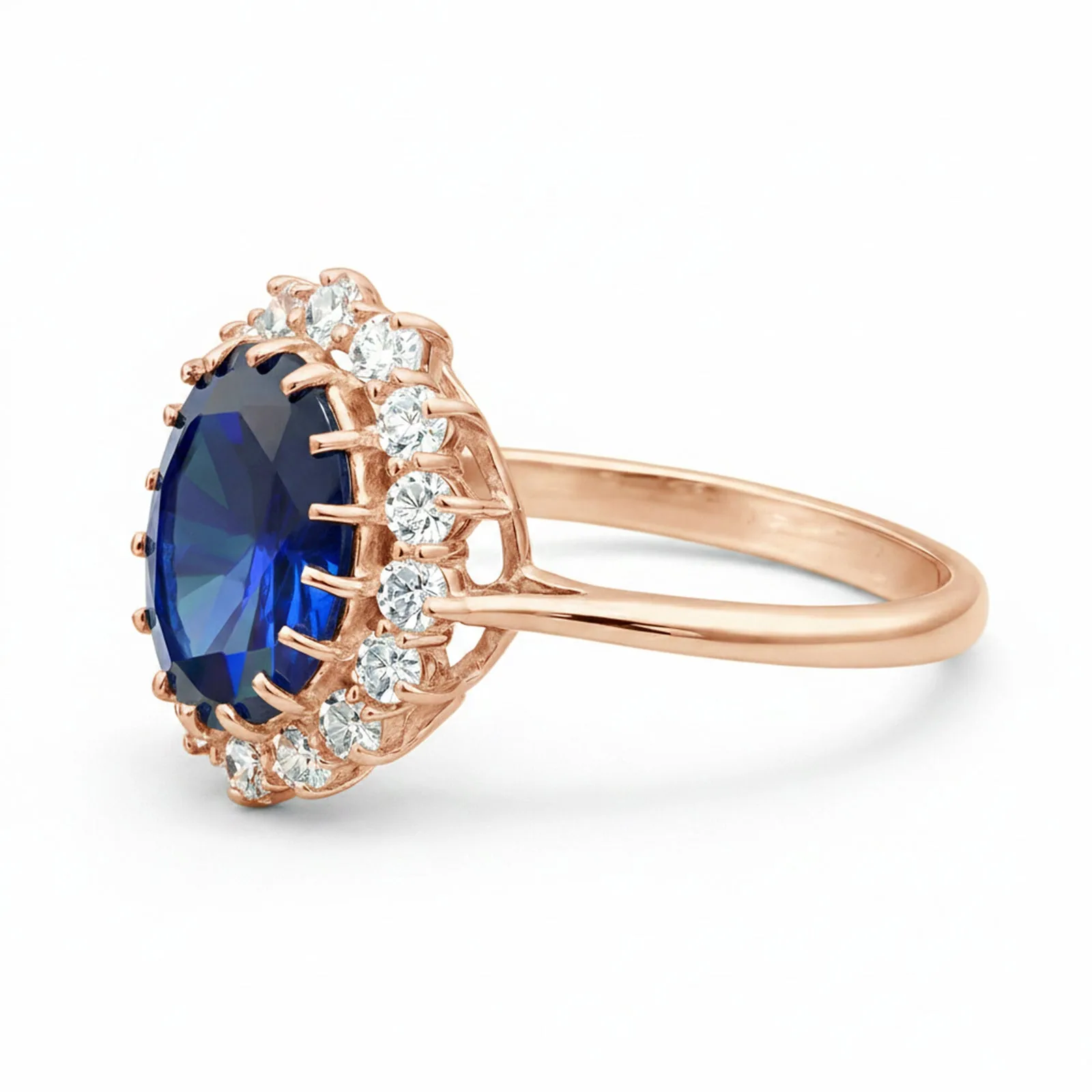 5 Ct Lab-Created Blue Sapphire Oval Cut Ring — 925 Sterling Silver, Rose Gold Finish - view 2