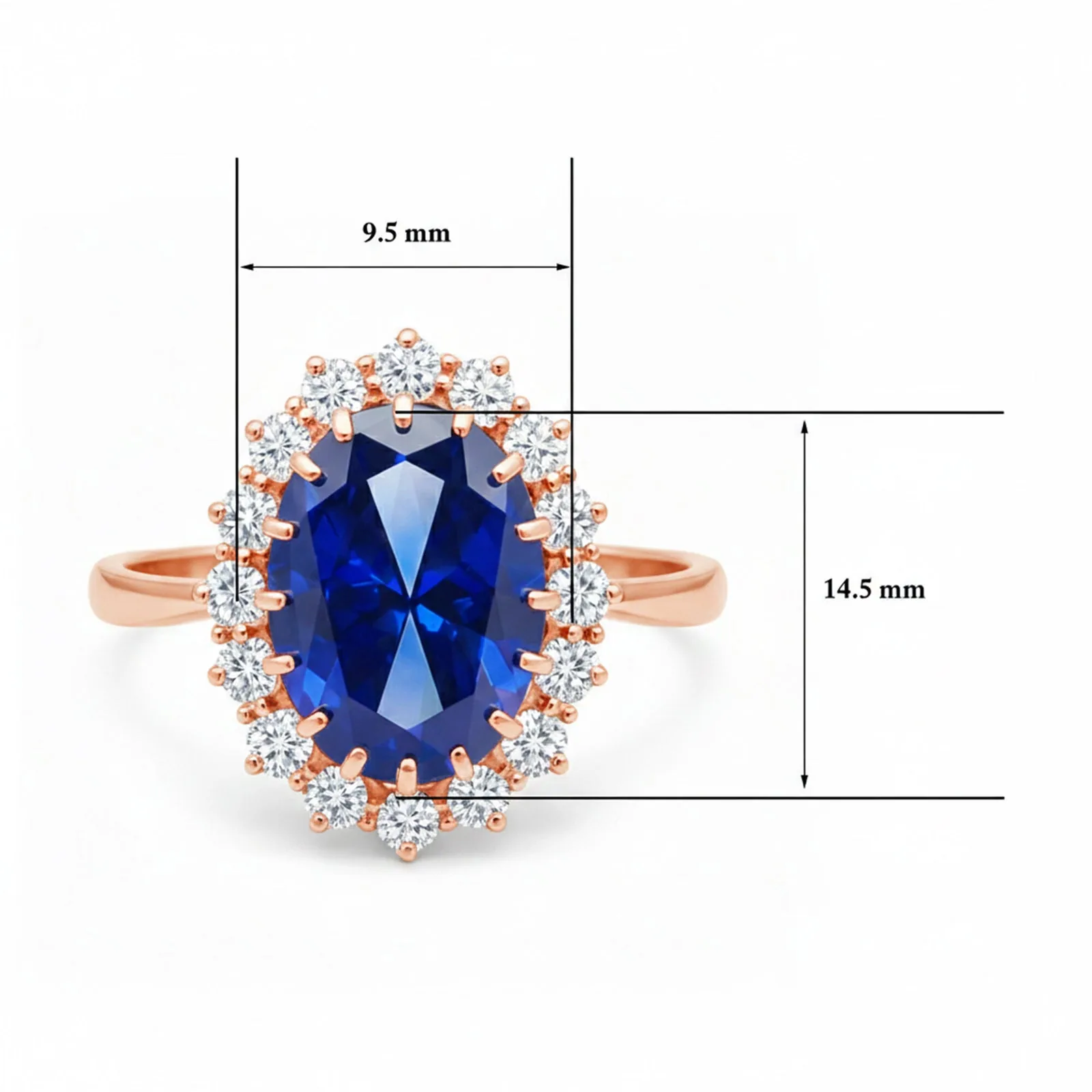 5 Ct Lab-Created Blue Sapphire Oval Cut Ring — 925 Sterling Silver, Rose Gold Finish - view 7