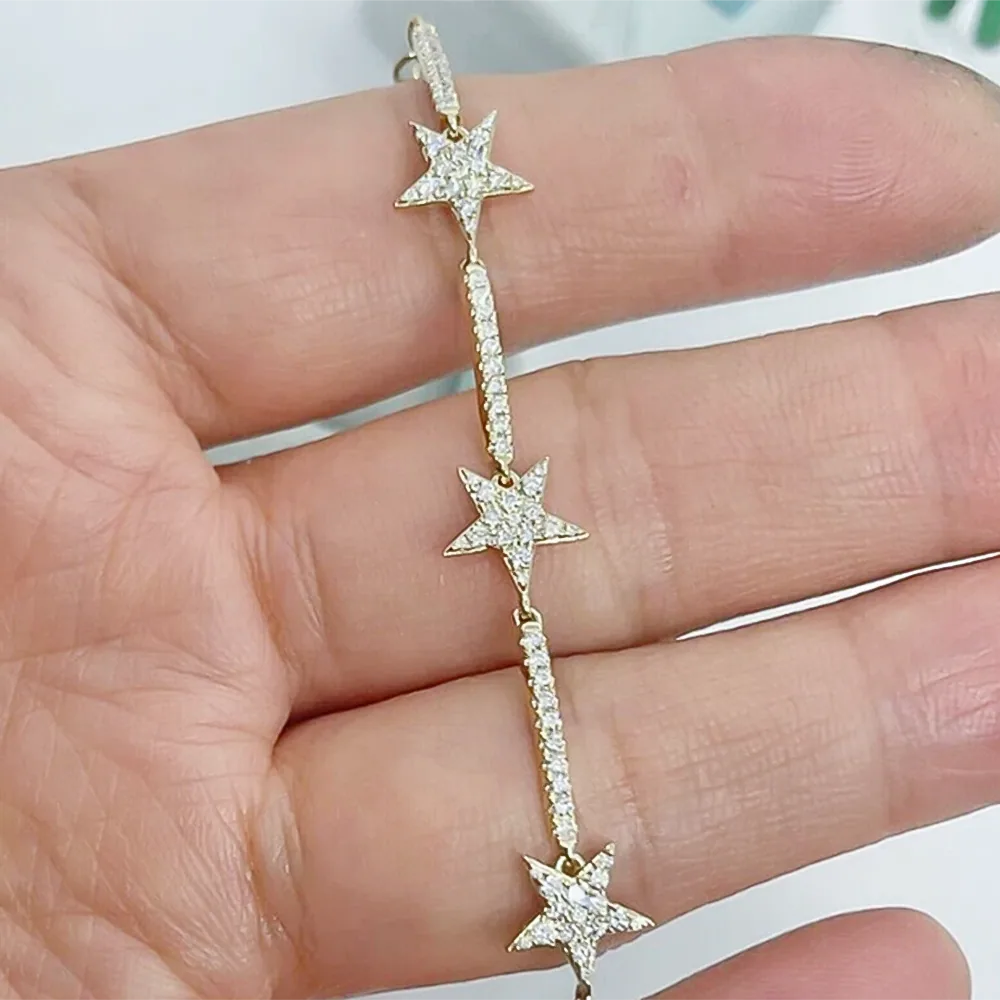 14k Yellow Gold 4Ct Round Natural Diamond Star Shape Bracelet Certified GH/SI - view 2