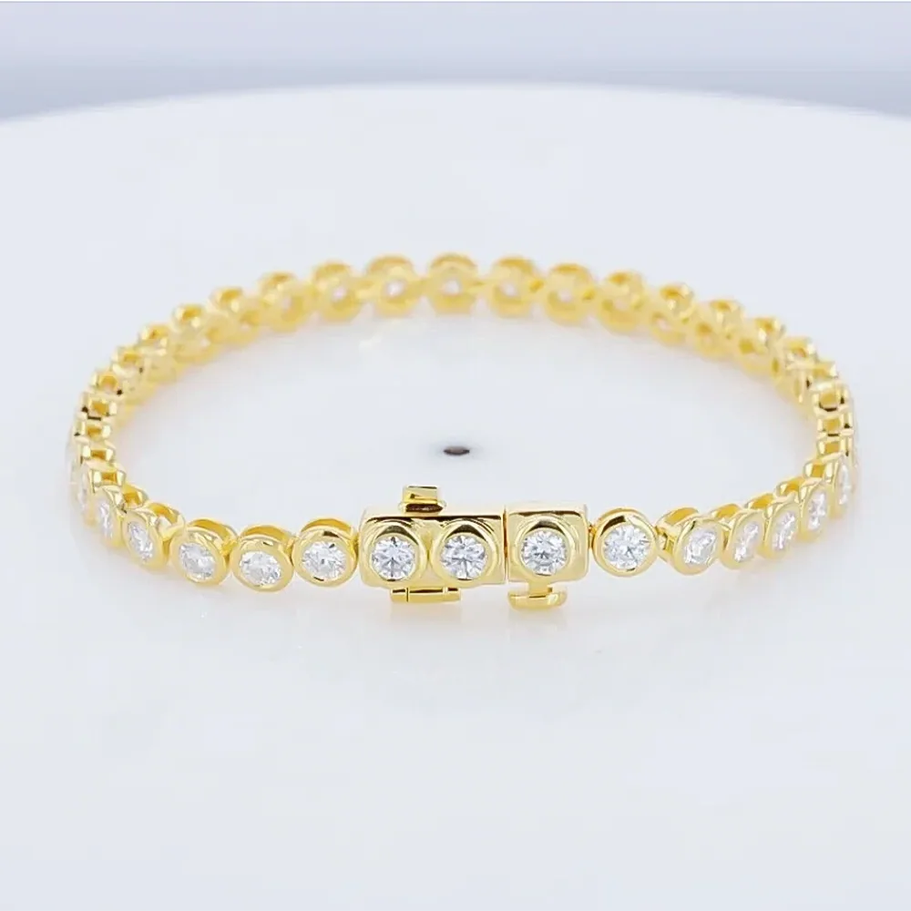 Bezel Round Certified Lab-Grown 8Ct Diamond Tennis Bracelet 14k Yellow Gold - view 2