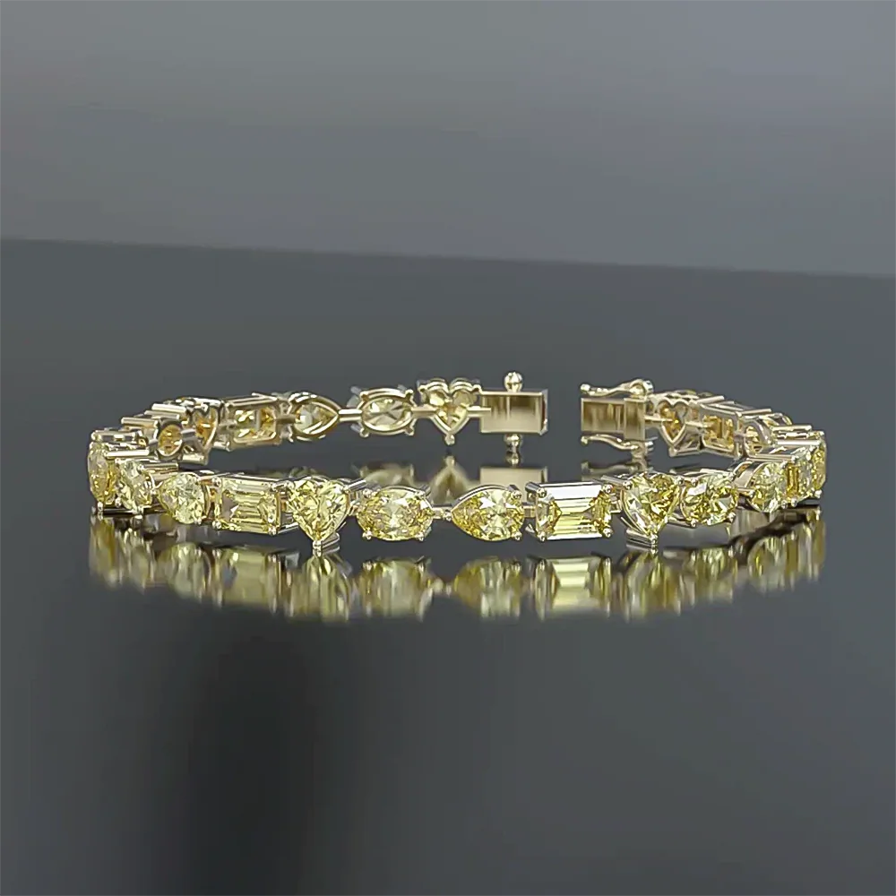 14k Gold Fancy Yellow Lab-Grown Diamond Multi Cut Women’s Tennis Bracelet - view 2