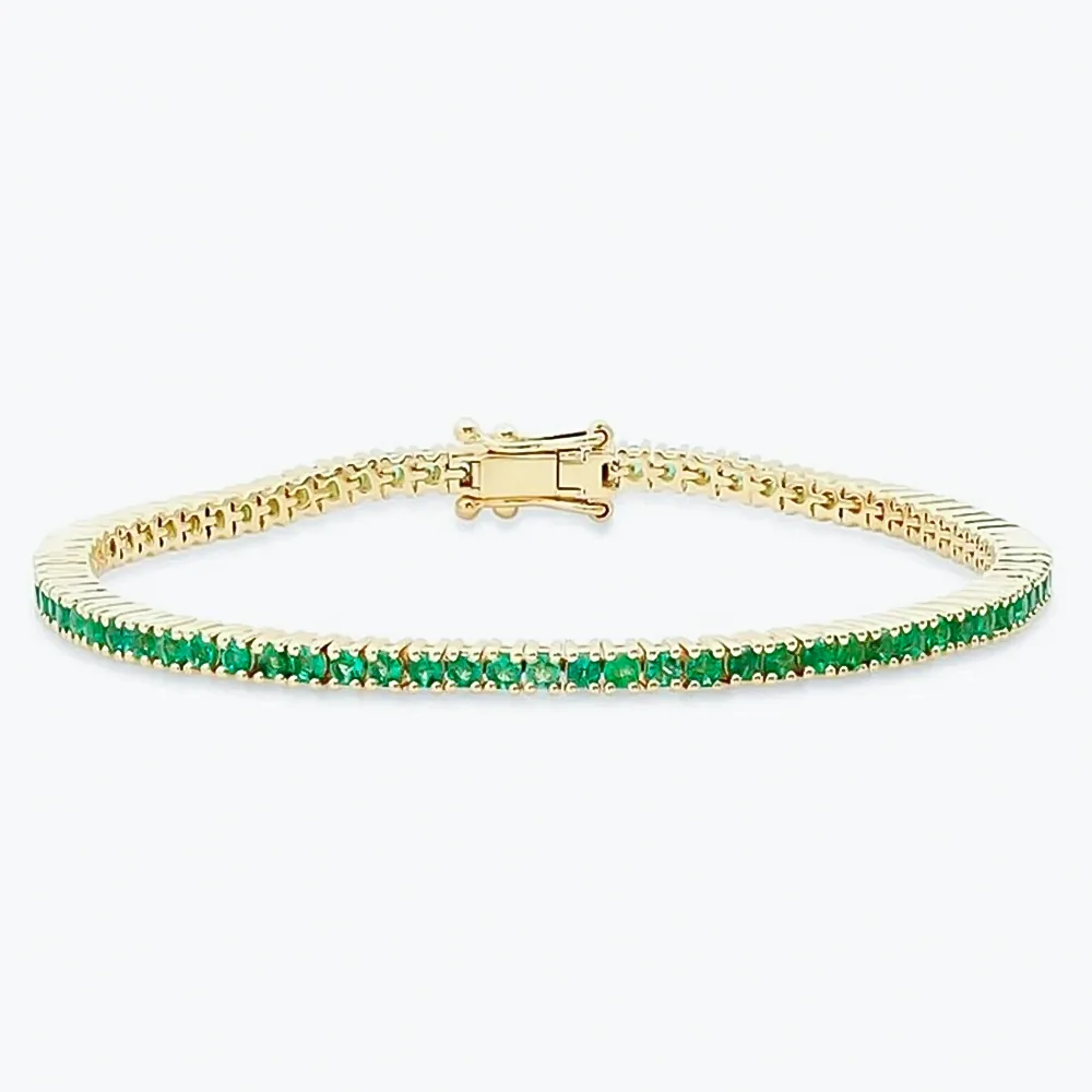5.50Ct Round Cut Certified Natural Green Emerald Tennis Bracelet 14k Yellow Gold