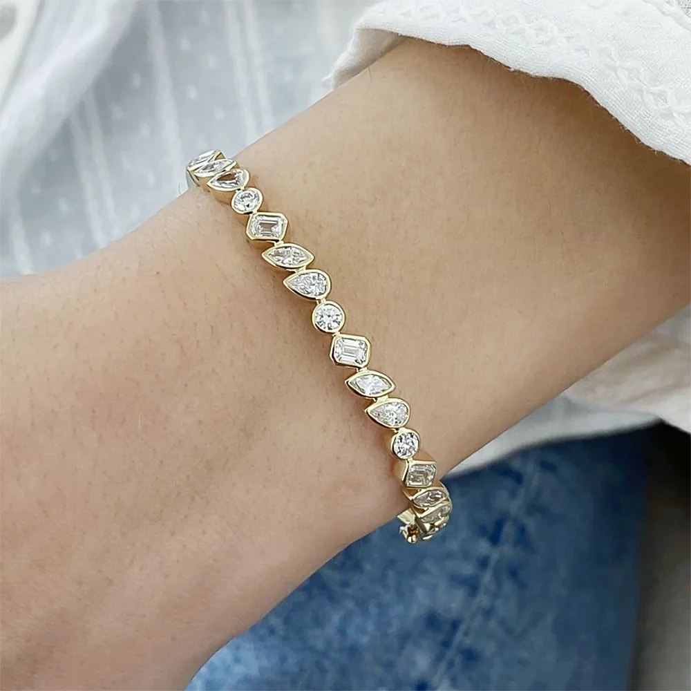 Multi Shapes Lab-Grown/CVD Diamond Bezel Set Tennis Bracelet 14k Yellow Gold - view 3