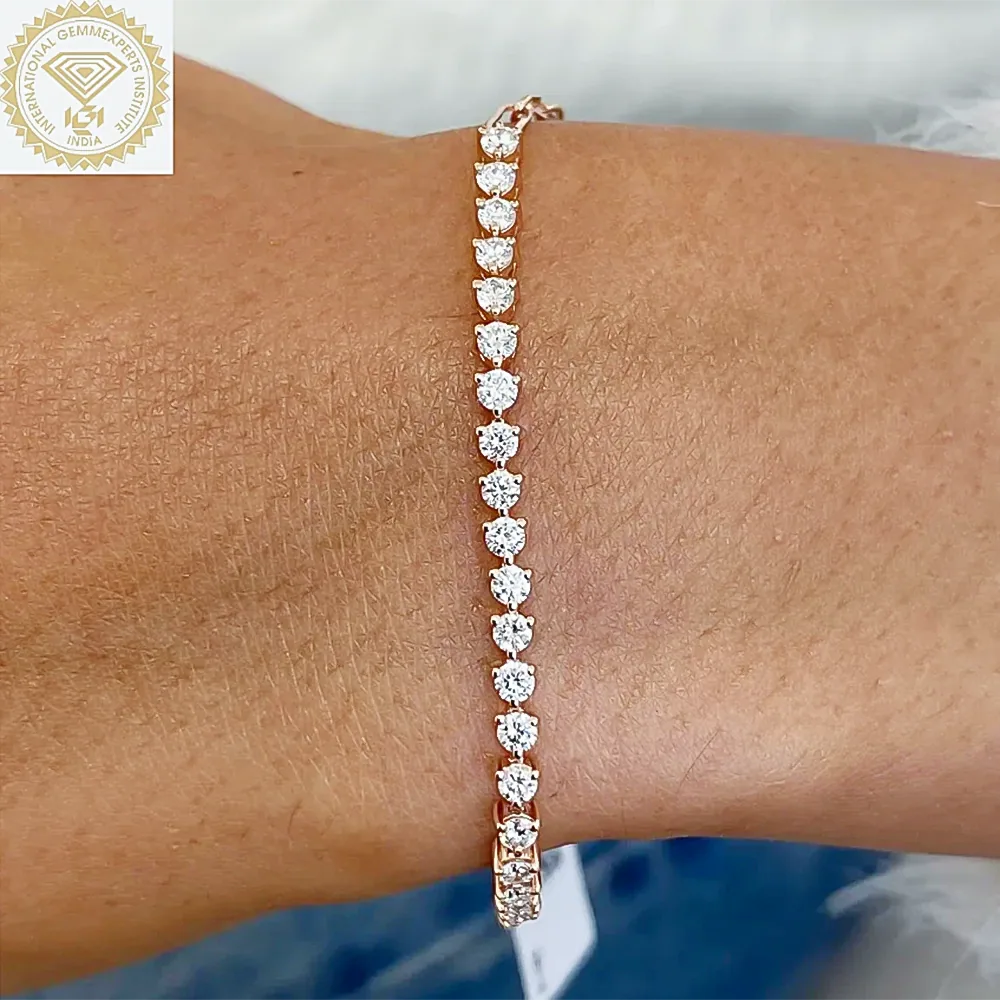 Martini Set Round Cut Natural IGI Diamond Tennis Chain Bracelet 14k Rose Gold - view 2