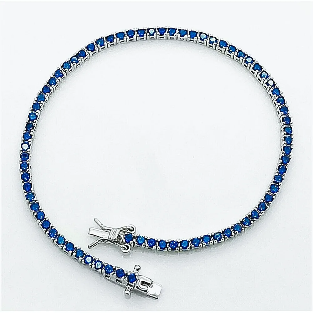 Certified 4.40Ct Round Cut Natural Blue Sapphire Tennis Bracelet 14K Yellow Gold - view 3