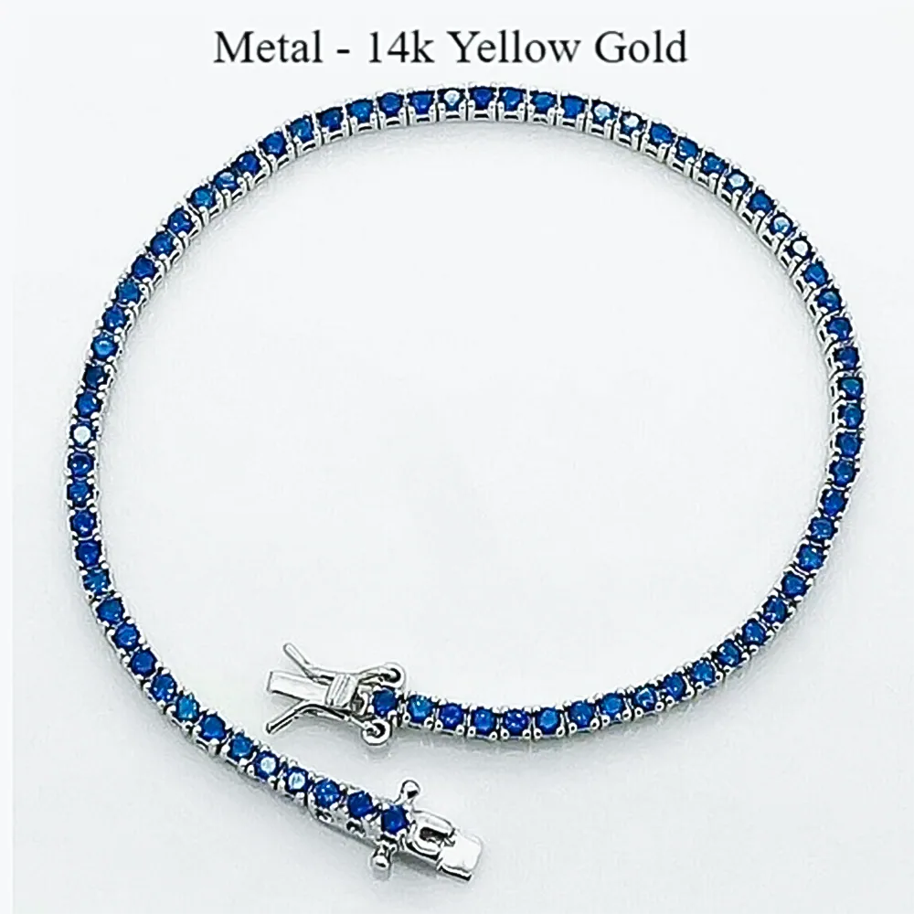 Certified 4.40Ct Round Cut Natural Blue Sapphire Tennis Bracelet 14K Yellow Gold - view 2